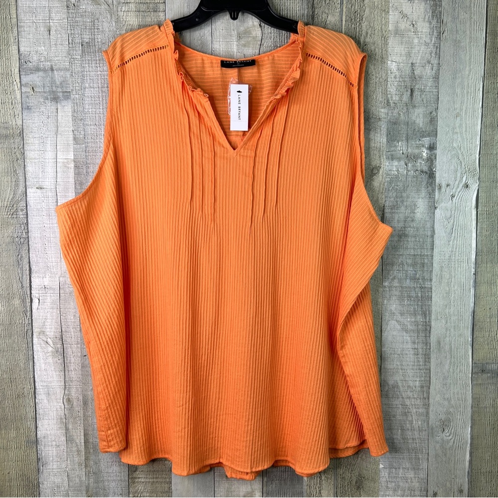 Lane Bryant Size 24 Ruffle Neckline V-Neck Sleeveless Ribbed Tunic Top
